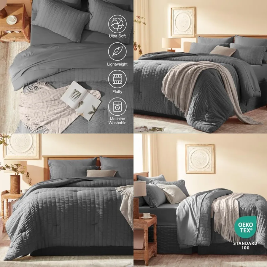 Full Size Comforter Set 8 Pieces, Seersucker Bed in a Bag Full, Dark Grey Comforter with Sheets, Comforters Full Size Bedding S
Full Size Comforter Set 8 Pieces, Seersucker Bed in a Bag Full, Dark Grey Comforter with Sheets, Comforters Full Size Bedding S