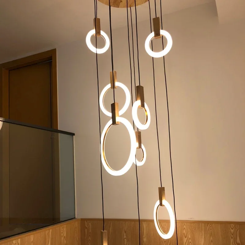 Modern LED Stair Chandelier Lighting Nordic Living Room Ceiling Pendant Lamps Bedroom Acrylic Rings Fixtures Wood Hanging Lights
Modern LED Stair Chandelier Lighting Nordic Living Room Ceiling Pendant Lamps Bedroom Acrylic Rings Fixtures Wood Hanging Lights