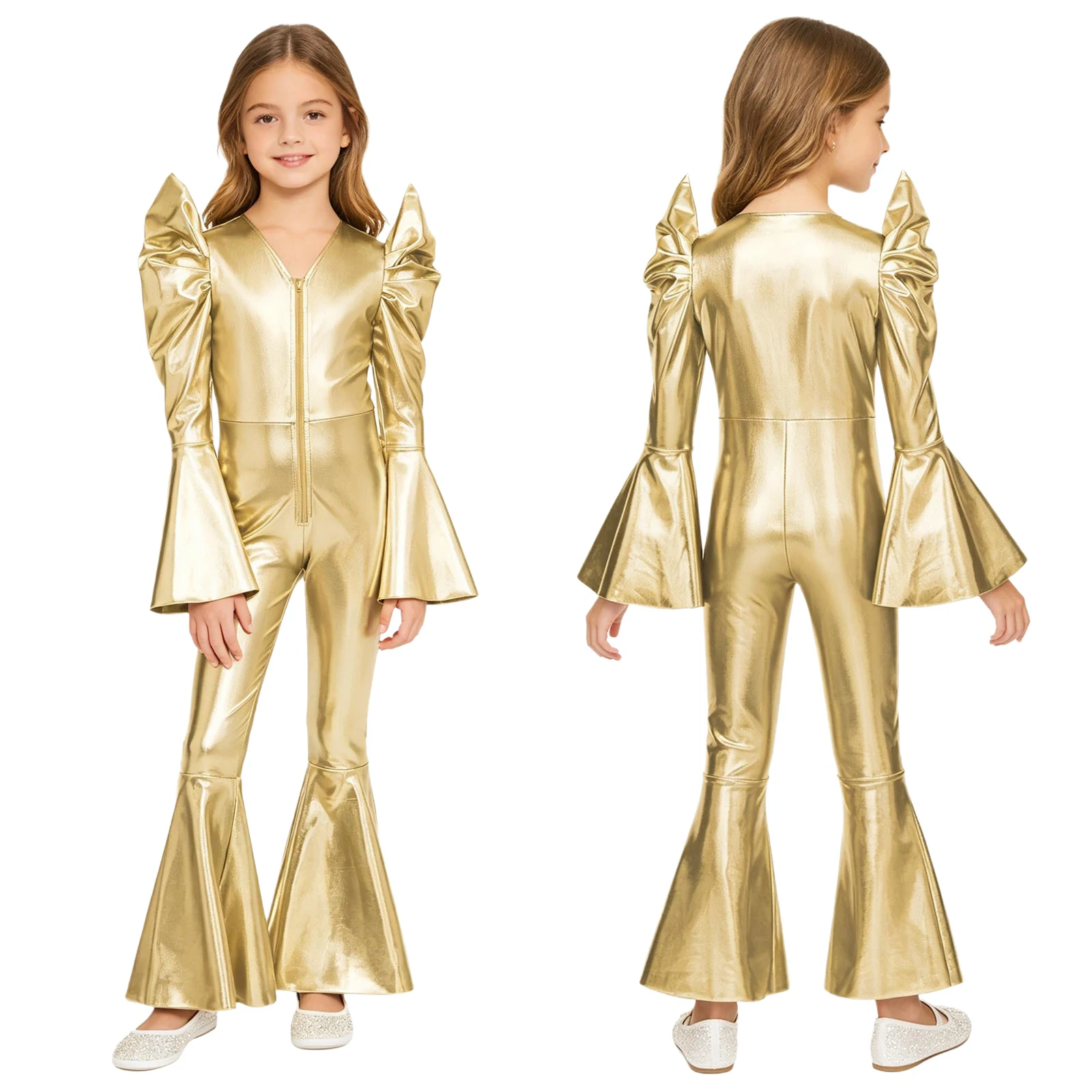 Kids Girls Jumpsuit Shiny Metallic Disco Long Sleeves High Waist Front Zip Bell Bottom Hippie Romper Halloween Costume
Kids Girls Jumpsuit Shiny Metallic Disco Long Sleeves High Waist Front Zip Bell Bottom Hippie Romper Halloween Costume