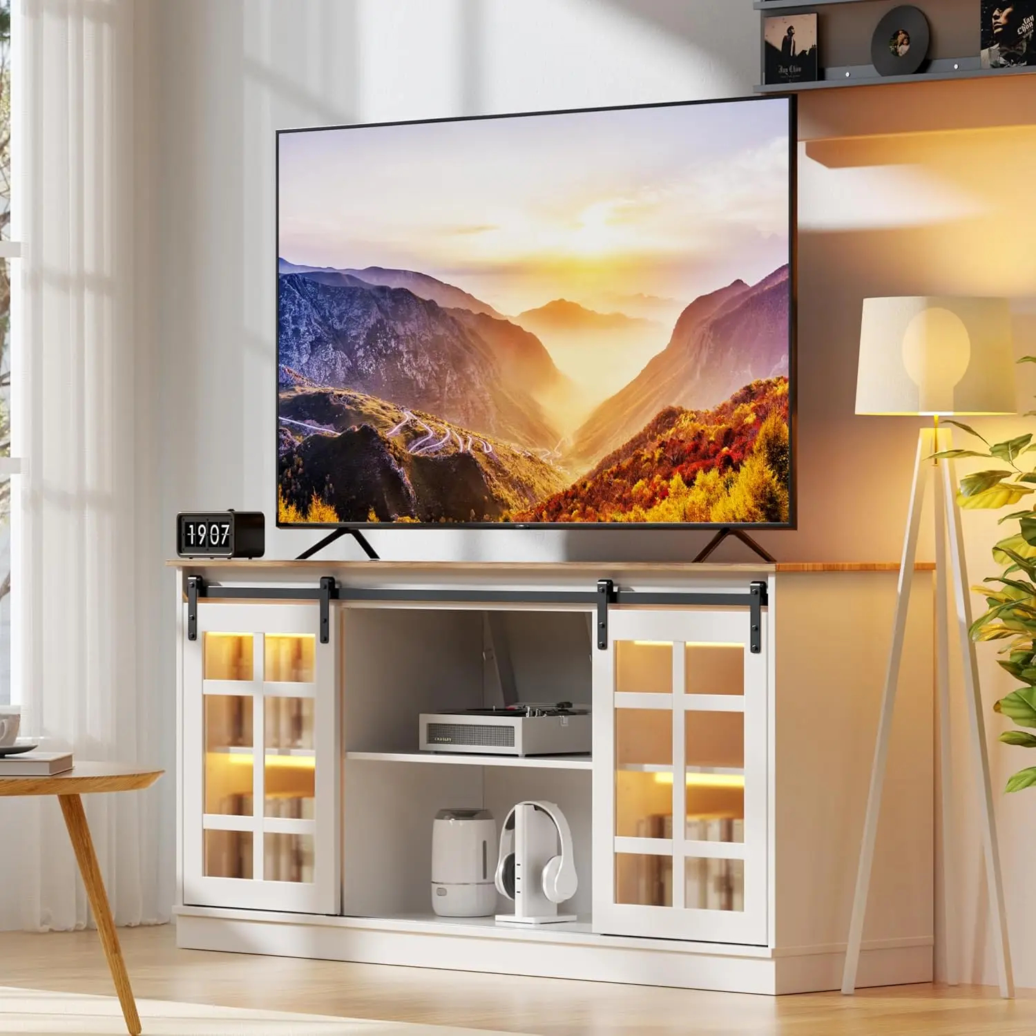 Farmhouse TV Stand Up to 65in Sliding Glass Doors LED Lights Entertainment Center Living Room White Custom
Farmhouse TV Stand Up to 65in Sliding Glass Doors LED Lights Entertainment Center Living Room White Custom