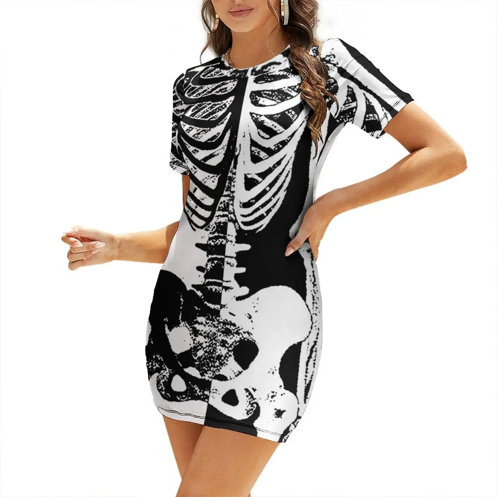 Black and White Skeleton Short-Sleeved Dress Women's skirt women's clothing korea stylish Evening gown womens dress Dress
Black and White Skeleton Short-Sleeved Dress Women's skirt women's clothing korea stylish Evening gown womens dress Dress