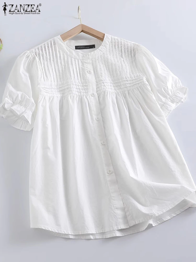 ZANZEA 2025 Summer Solid Color Chemise Femme Vintage Button Up Casual Short Puff Sleeve Shirts Sweety Pintuck O-Neck Woman Tops
ZANZEA 2025 Summer Solid Color Chemise Femme Vintage Button Up Casual Short Puff Sleeve Shirts Sweety Pintuck O-Neck Woman Tops