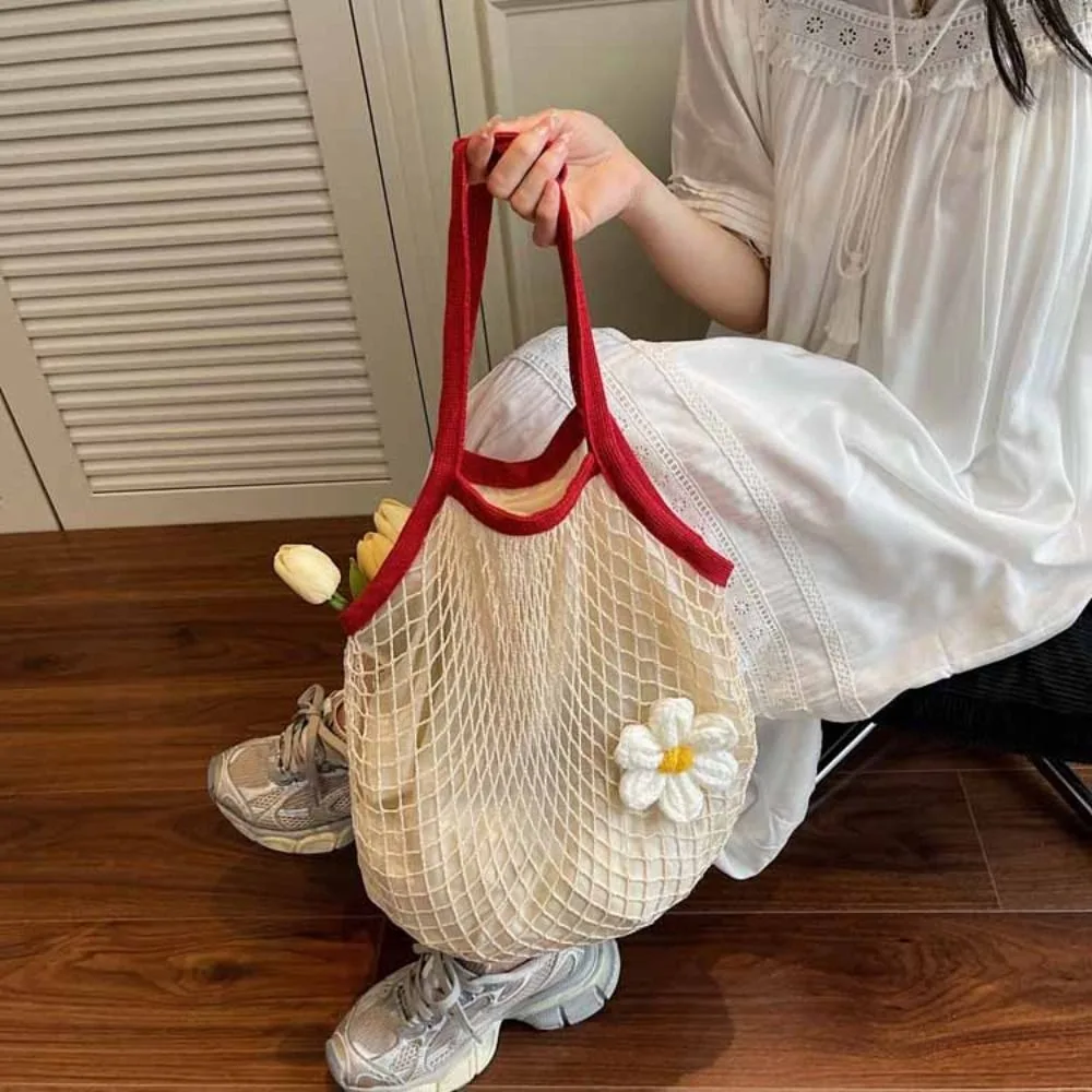 Polyester Hollow Woven Shoulder Bag Large Capacity Korean Style Flower Mesh Handbags Pockets Edge Covering
Polyester Hollow Woven Shoulder Bag Large Capacity Korean Style Flower Mesh Handbags Pockets Edge Covering