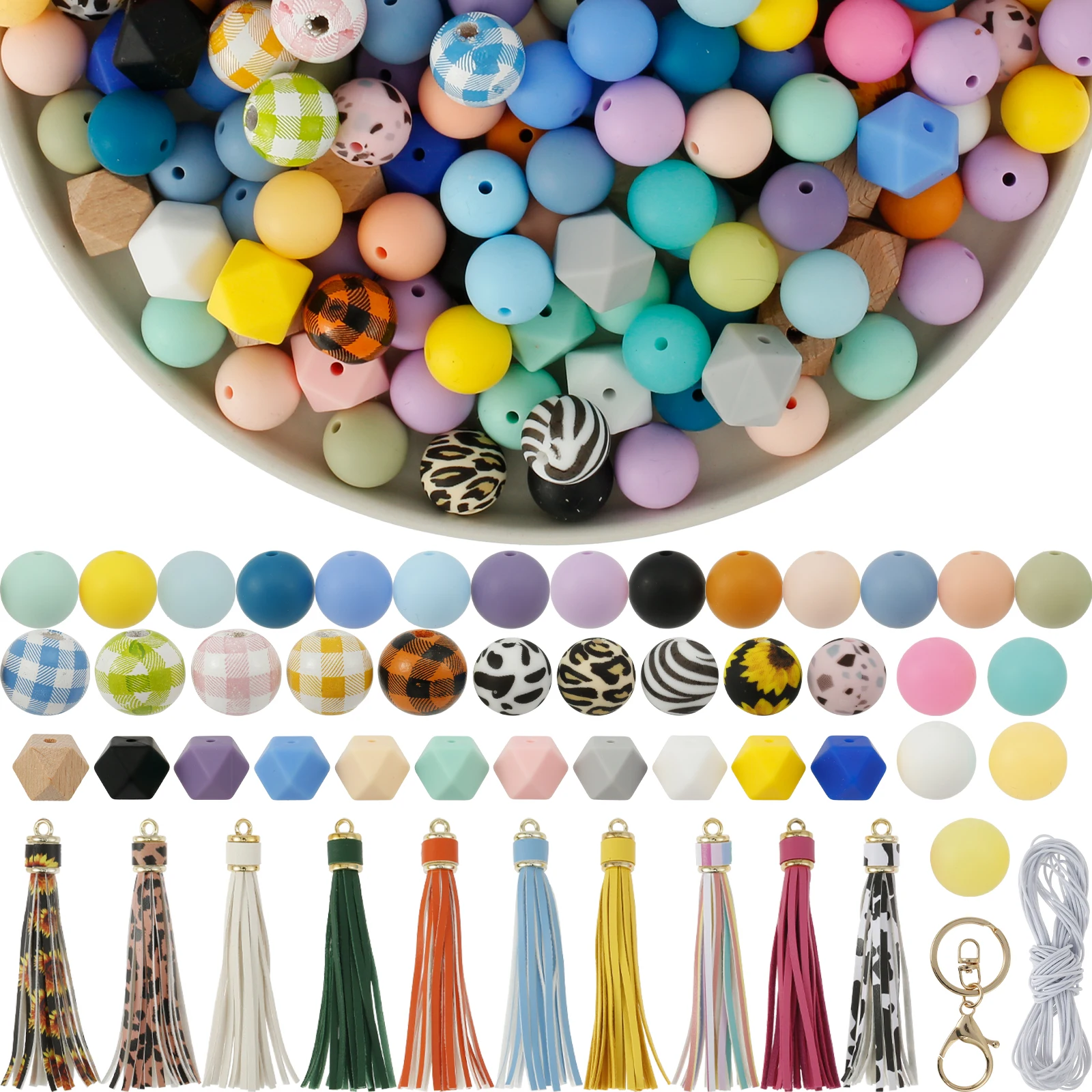 221Pcs Silicone Beads Bulk Kit Multiple Styles and Shapes Beads DIY Assorted Round Beads Colorful Octagonal Beads Key Ring
221Pcs Silicone Beads Bulk Kit Multiple Styles and Shapes Beads DIY Assorted Round Beads Colorful Octagonal Beads Key Ring