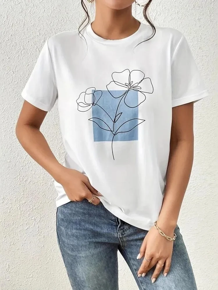 2026 Women's Clothing Round Neck Short Sleeves T Shirt Tees Flower Printed Simple Style All-match Comfortable Casual Fashion
2026 Women's Clothing Round Neck Short Sleeves T Shirt Tees Flower Printed Simple Style All-match Comfortable Casual Fashion