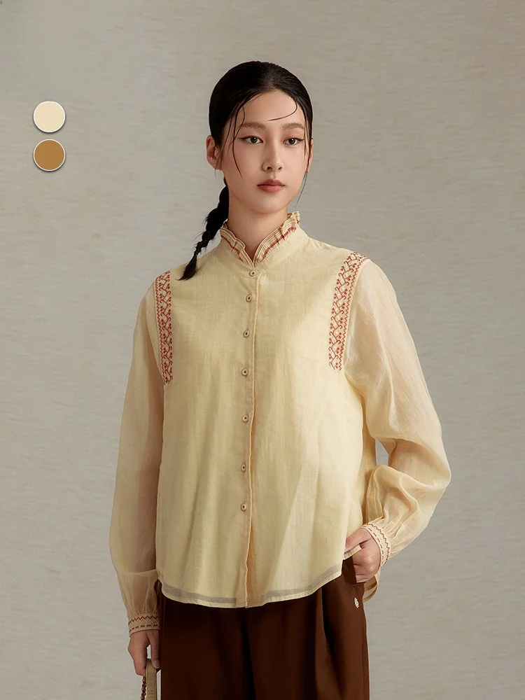 Casual Embroidered Stand Collar Long Sleeve Ruffle Shirt Short Length Women's Fashion Cotton Blend Comfortable Fit Vintage Style
Casual Embroidered Stand Collar Long Sleeve Ruffle Shirt Short Length Women's Fashion Cotton Blend Comfortable Fit Vintage Style