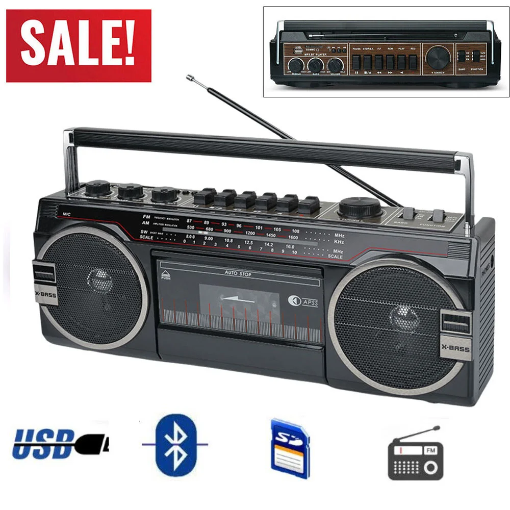 Cassette Radio Player MP3 & Recorder with AM/FM/SW Bluetooth Speaker Portable Loud High Quality
Cassette Radio Player MP3 & Recorder with AM/FM/SW Bluetooth Speaker Portable Loud High Quality