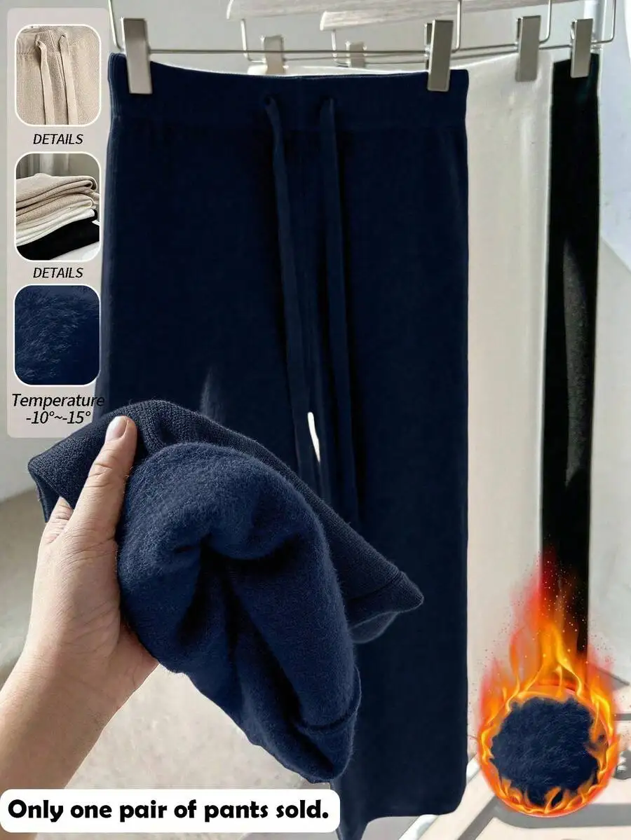 High Waist Drawstring Casual Straight Wide Leg Thermal Lined Knit Pants For Women
High Waist Drawstring Casual Straight Wide Leg Thermal Lined Knit Pants For Women
