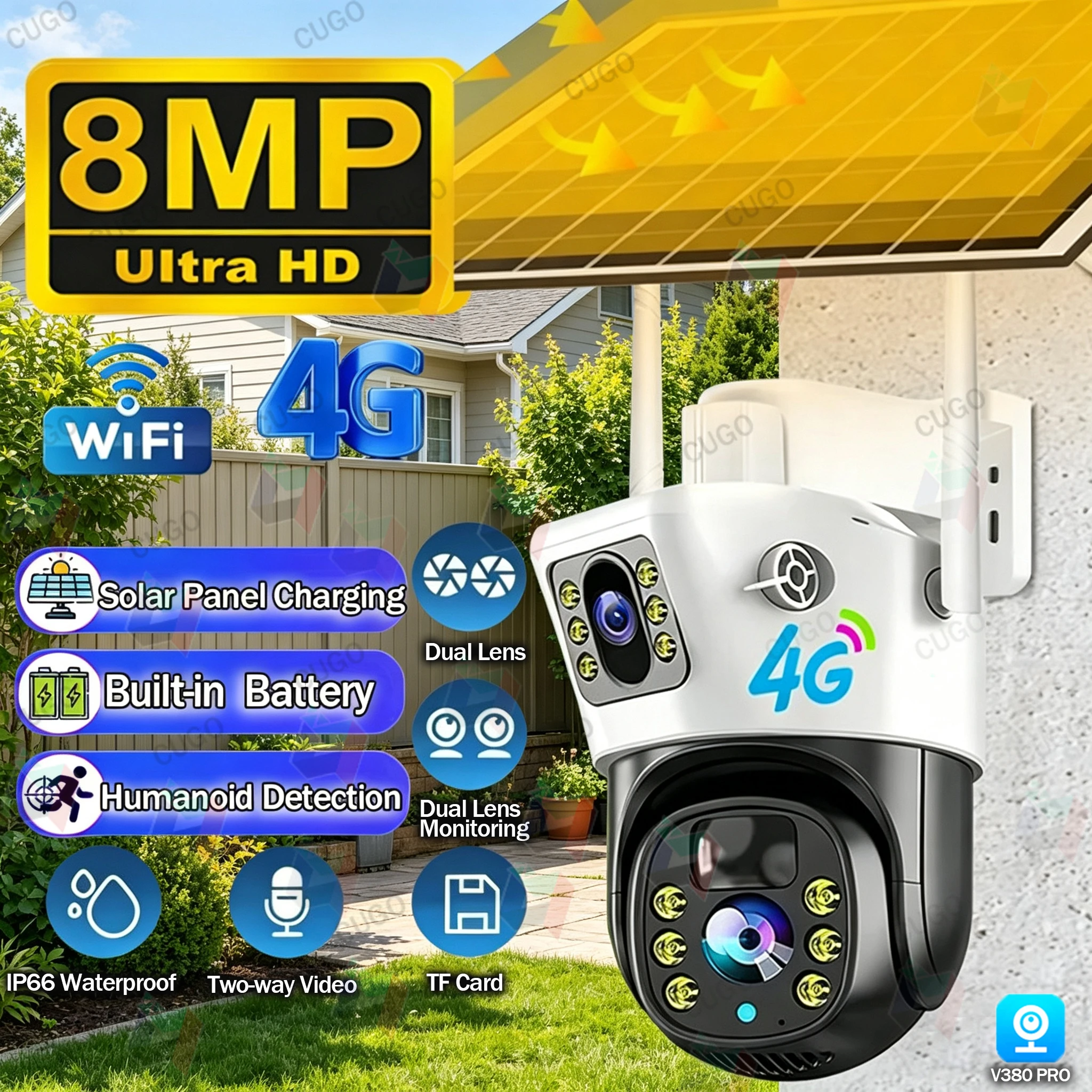 8MP Solar WIFI Camera Dual Lens Outdoor Wireless 4G Camera Built-in Battery PTZ PIR Human Detection Low Power Battery IP Camera
8MP Solar WIFI Camera Dual Lens Outdoor Wireless 4G Camera Built-in Battery PTZ PIR Human Detection Low Power Battery IP Camera