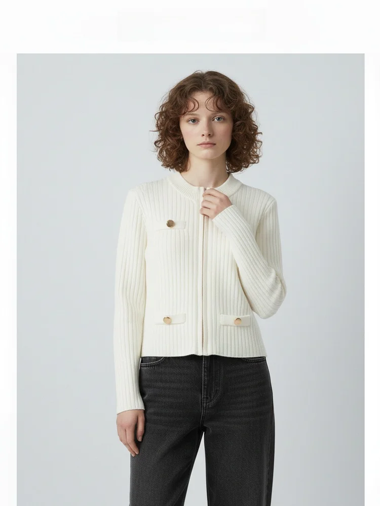 ACOUSOTG Women's Short Fit Knitted Cardigan Autumn Winter Comfortable Bronze Metal Zipper Striped Open-Shirt Style Woolen Coat
ACOUSOTG Women's Short Fit Knitted Cardigan Autumn Winter Comfortable Bronze Metal Zipper Striped Open-Shirt Style Woolen Coat