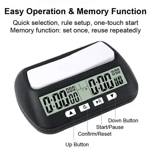 YS-902 Dual Display Chess Clock with Delay and Increment Modes Move Counter Alarm Portable Timer for Chess Go Checkers