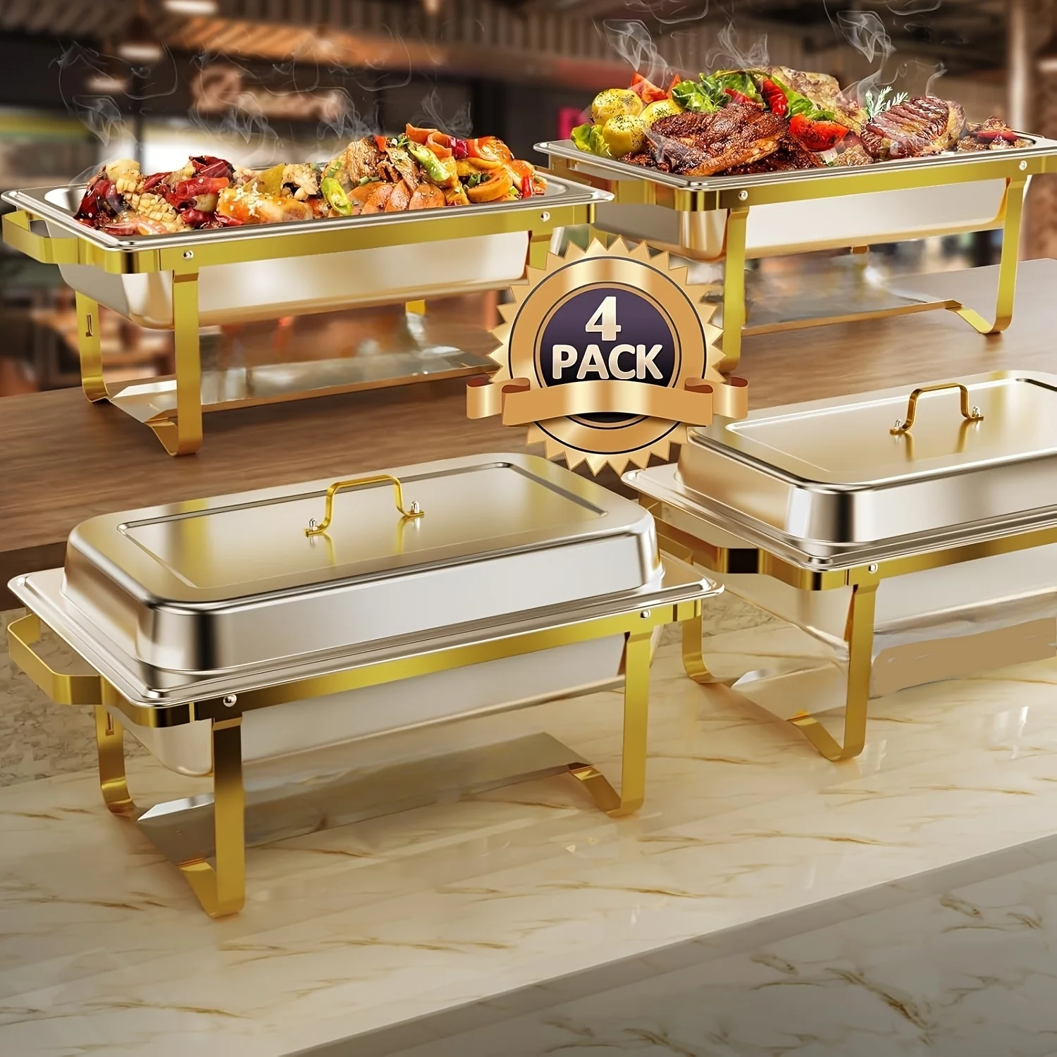 6/9QT Chafing Dishes, 4 Pack Golden High Premium Stainless Steel Complete Set, Rectangular Chafing Dish Buffet Set, Heating&Cooling Chafing Dish for Gatherings Banquet, Buffet, Party, Wedding, Only for Cooking
6/9QT Chafing Dishes, 4 Pack Golden High Premium Stainless Steel Complete Set, Rectangular Chafing Dish Buffet Set, Heating&Cooling Chafing Dish for Gatherings Banquet, Buffet, Party, Wedding, Only for Cooking