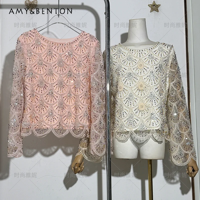 Premium Heavy Industry Sequin Pearl Lace Shirt Women's Long Sleeves Crew Neck Slim Fit Luxury Party High-End Blouse Two Colors
Premium Heavy Industry Sequin Pearl Lace Shirt Women's Long Sleeves Crew Neck Slim Fit Luxury Party High-End Blouse Two Colors