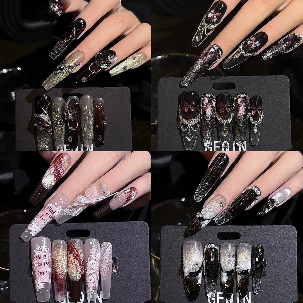 10Pcs High Quality Handmade Long Coffin Ellipse Press On Nails Shining Diamond Cat Eyes Flowers French Full Cover False Nail
10Pcs High Quality Handmade Long Coffin Ellipse Press On Nails Shining Diamond Cat Eyes Flowers French Full Cover False Nail