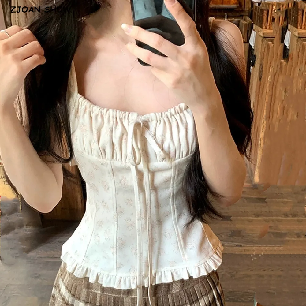 Sexy Floral Print Lacing Up Bow Ruched Chest Camisole Women Wood ears Hem Corset Tank Tops Side Zipper Girl Sexy Slim Crop Top
Sexy Floral Print Lacing Up Bow Ruched Chest Camisole Women Wood ears Hem Corset Tank Tops Side Zipper Girl Sexy Slim Crop Top