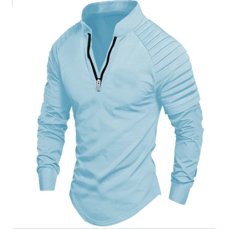 Men's best-selling four-button pullover long-sleeved ruffled shoulder casual fitted style T-shirt, single-color lightweight top
Men's best-selling four-button pullover long-sleeved ruffled shoulder casual fitted style T-shirt, single-color lightweight top