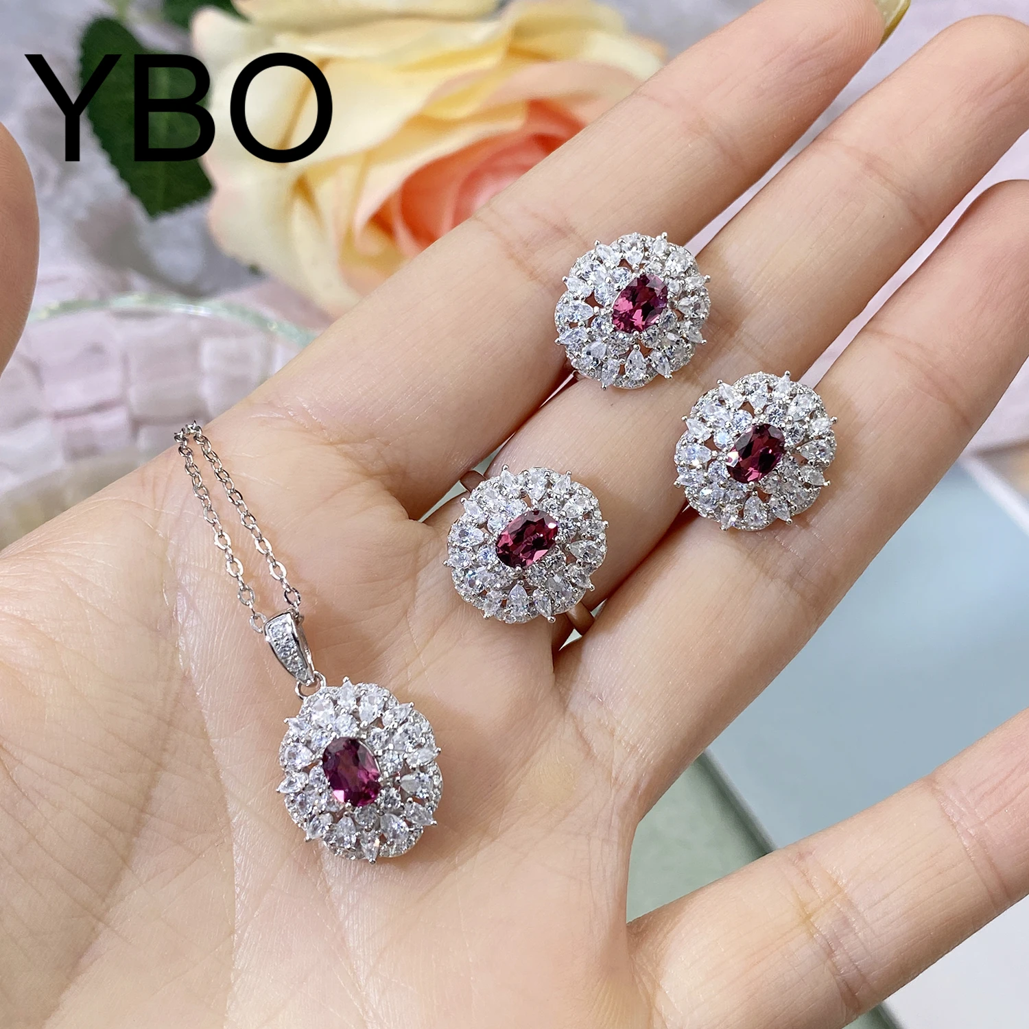YBO Fine Jewelry Sets Women Luxury Natural Pyrope Gemstone Cubic Zircon Earrings Necklaces Rings Sets 925 Sterling Silver Suits
YBO Fine Jewelry Sets Women Luxury Natural Pyrope Gemstone Cubic Zircon Earrings Necklaces Rings Sets 925 Sterling Silver Suits