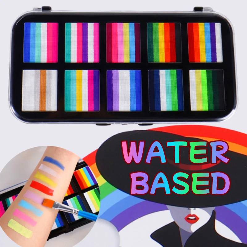 10 Colours Water-Soluble Rainbow Palette Children's Face Body Painting, Halloween Stage Cosplay Body Paint Pigments Makeup Kit
10 Colours Water-Soluble Rainbow Palette Children's Face Body Painting, Halloween Stage Cosplay Body Paint Pigments Makeup Kit