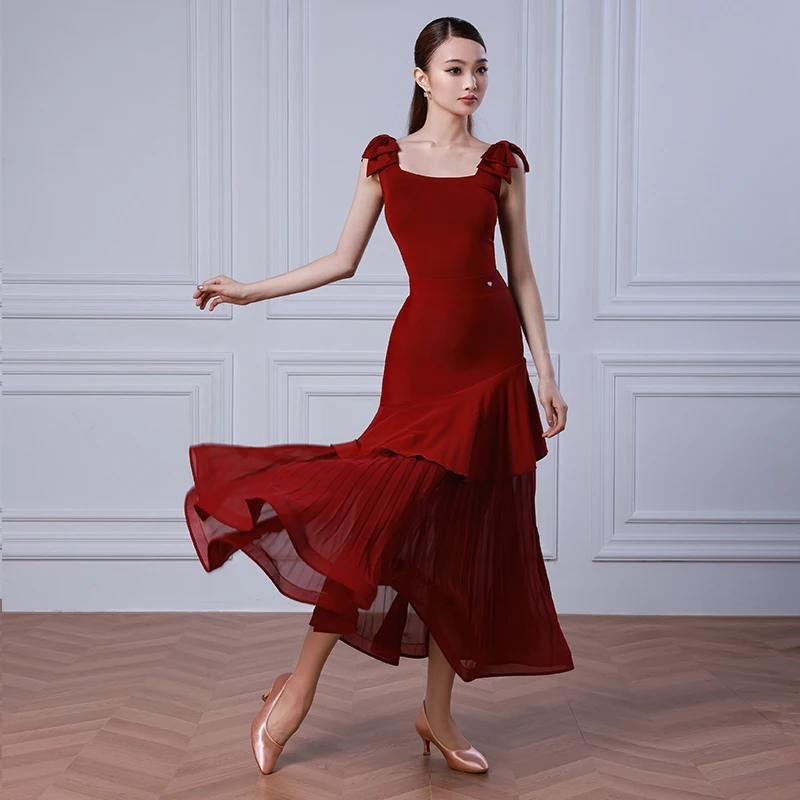 2026 Waltz Dance Clothes Women Standard Ballroom Dance Outfit Burgundy Sleeveless Bodysuit Practice Skirt Modern Dancewear 3736
2026 Waltz Dance Clothes Women Standard Ballroom Dance Outfit Burgundy Sleeveless Bodysuit Practice Skirt Modern Dancewear 3736