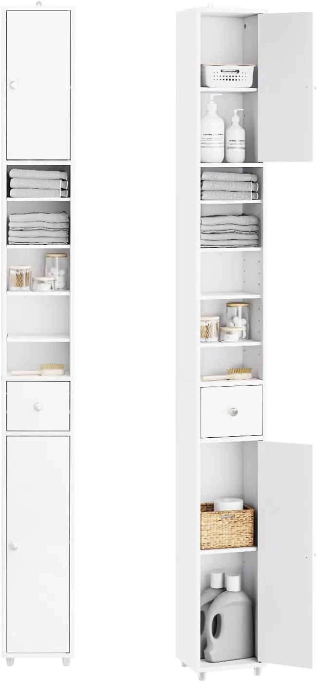 Slim Bathroom Storage Cabinet, Tall Narrow Unit with Adjustable Shelves, Anti-Tipping, White
Slim Bathroom Storage Cabinet, Tall Narrow Unit with Adjustable Shelves, Anti-Tipping, White