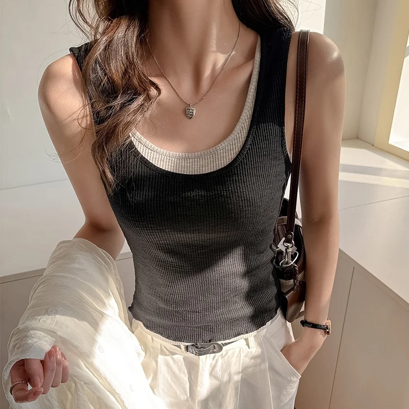 American Style Retro Women's Camisole Tank Top Color Block Base Layer Shirt Spring Summer New Design Selectively Picked
American Style Retro Women's Camisole Tank Top Color Block Base Layer Shirt Spring Summer New Design Selectively Picked