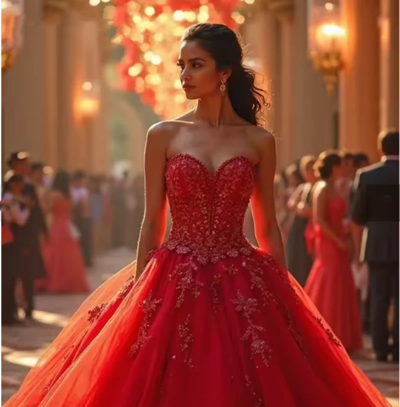 Sparkly Sequins Lace Appliques Red Quinceanera Prom Dress Sweetheart Strapless Customized Special Occasion Gown
Sparkly Sequins Lace Appliques Red Quinceanera Prom Dress Sweetheart Strapless Customized Special Occasion Gown