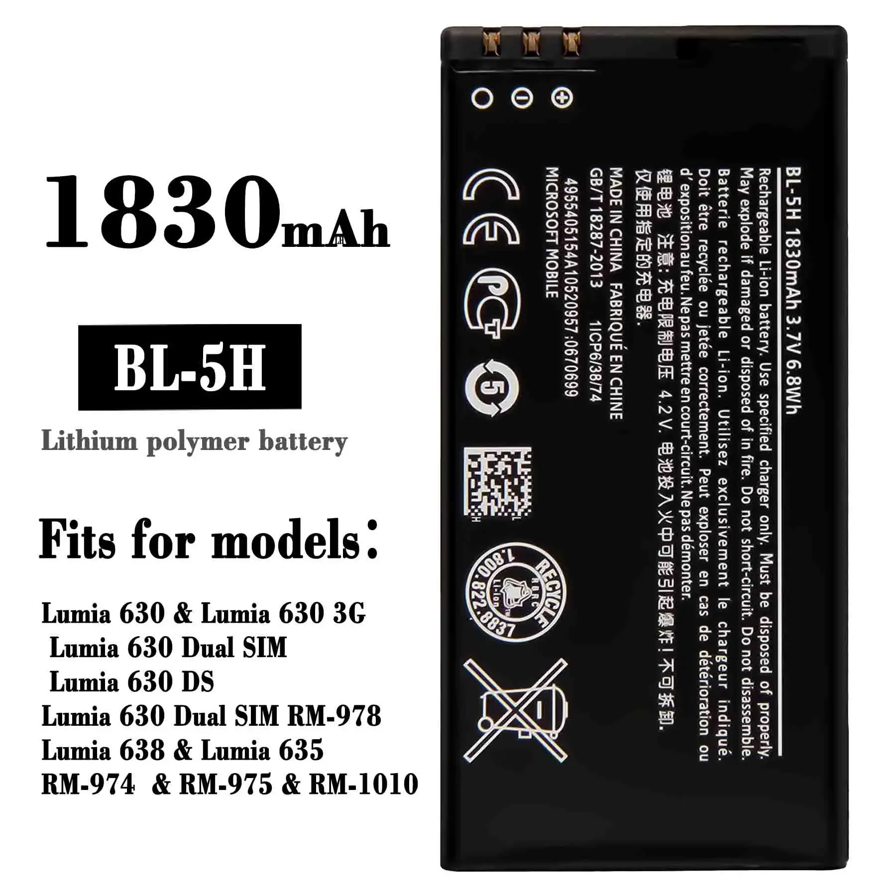 BL-5H Высококачественная запасная батарея для Nokia 630 3G DS 638 635 RM-974-975 1830mAh новые батареи
BL-5H Высококачественная запасная батарея для Nokia 630 3G DS 638 635 RM-974-975 1830mAh новые батареи