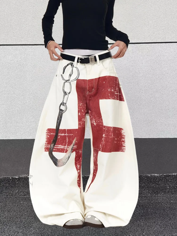 2025 American Retro Y2K Style Graffiti Printed White Baggy Jeans Pants For Women Clothing Wide Leg New Rock Lady Luxury Trousers
2025 American Retro Y2K Style Graffiti Printed White Baggy Jeans Pants For Women Clothing Wide Leg New Rock Lady Luxury Trousers
