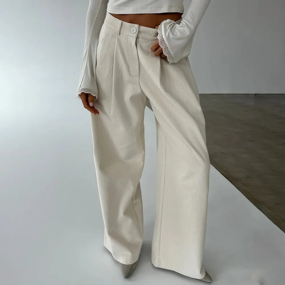 Summer Women Pants Cotton Loose Fit High Waist Trousers Pleated Front Button Wide Leg Pants Solid Color Full Length Pocket Pants
Summer Women Pants Cotton Loose Fit High Waist Trousers Pleated Front Button Wide Leg Pants Solid Color Full Length Pocket Pants