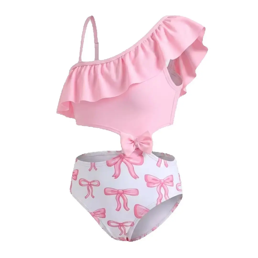 Kid Girl Beachwear Girls' One-Piece Swimsuit Pink Color Block Hollow Out One-Shoulder Swimwear Little Girls' Summer Bathing Suit
Kid Girl Beachwear Girls' One-Piece Swimsuit Pink Color Block Hollow Out One-Shoulder Swimwear Little Girls' Summer Bathing Suit