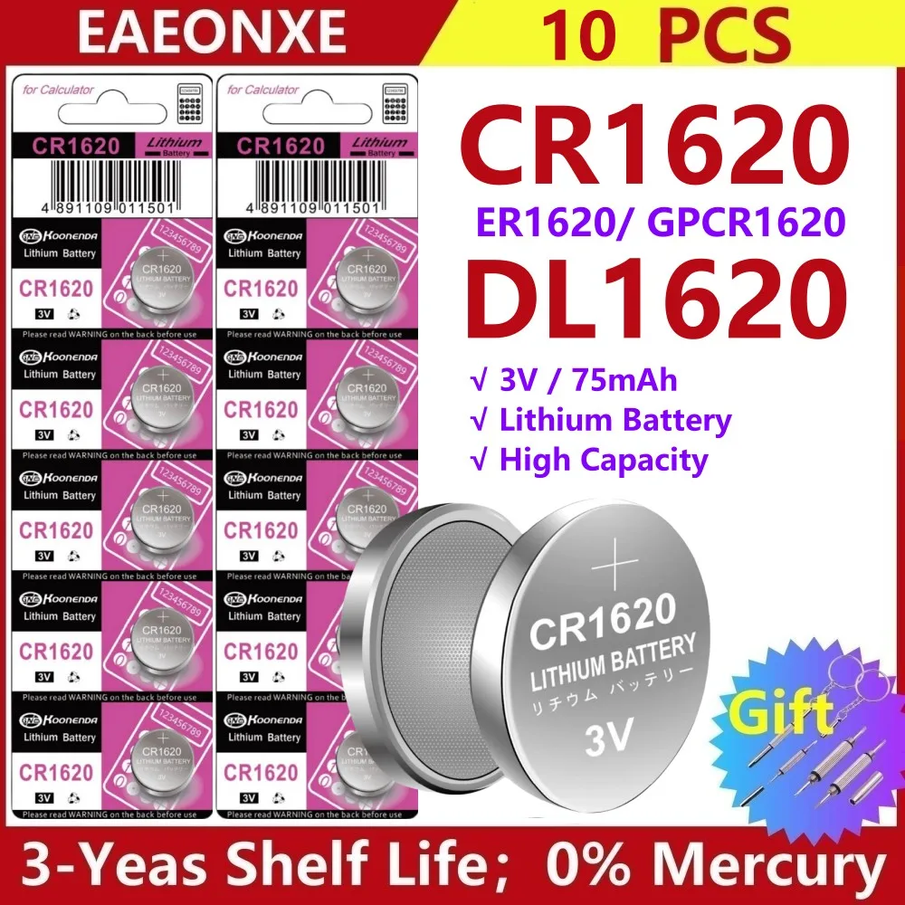 10pcs CR1620 Button Cell Battery 3V 1620 Lithium Battery for Watch Key Calculator Car Remote Toys etc
10pcs CR1620 Button Cell Battery 3V 1620 Lithium Battery for Watch Key Calculator Car Remote Toys etc