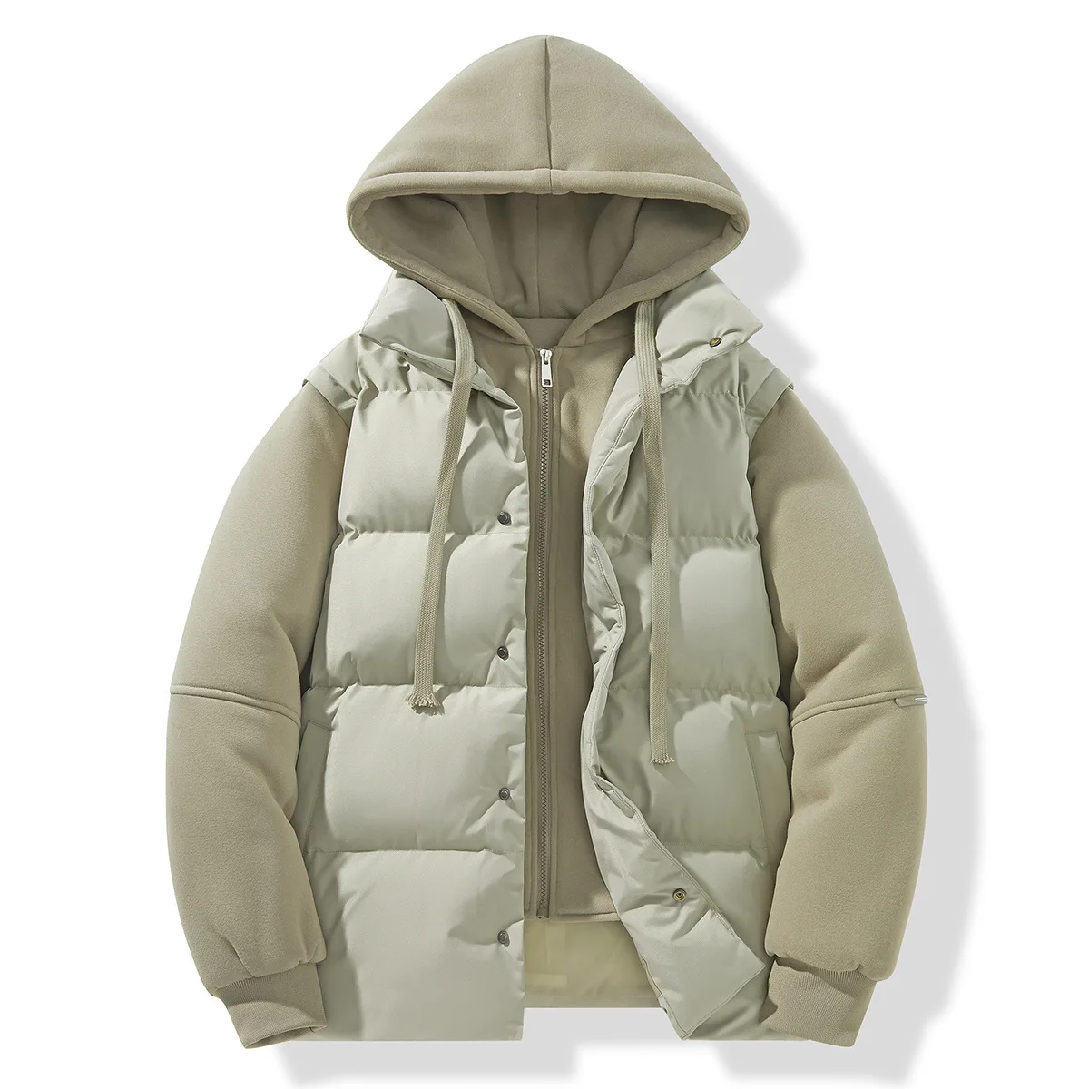 Winter New Fake Two Piece Mens Cotton Jacket Hooded Thickened Warm Retro Casual Padded Coat Parka Outerwear
Winter New Fake Two Piece Mens Cotton Jacket Hooded Thickened Warm Retro Casual Padded Coat Parka Outerwear