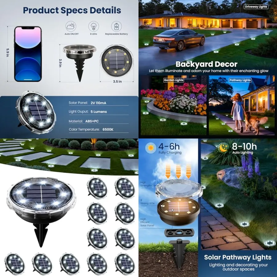 Solar Ground Lights, Solar Pathway Lights Outdoor Waterproof, Landscape Lighting for Garden, Walkway, Driveway, Yard, Deck, Pat
Solar Ground Lights, Solar Pathway Lights Outdoor Waterproof, Landscape Lighting for Garden, Walkway, Driveway, Yard, Deck, Pat