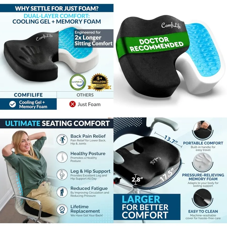 Premium Gel Memory Foam Seat Cushion Doctor Recommended Office Chair Cushion, Car Seat Cushion Chair Cushions for Back Sciatica
Premium Gel Memory Foam Seat Cushion Doctor Recommended Office Chair Cushion, Car Seat Cushion Chair Cushions for Back Sciatica