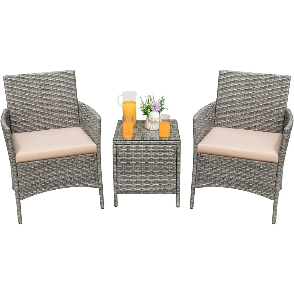 3 Pieces Patio Furniture Sets Outdoor PE Rattan Wicker Chairs with Soft Cushion and Glass Coffee Table for Garden
3 Pieces Patio Furniture Sets Outdoor PE Rattan Wicker Chairs with Soft Cushion and Glass Coffee Table for Garden