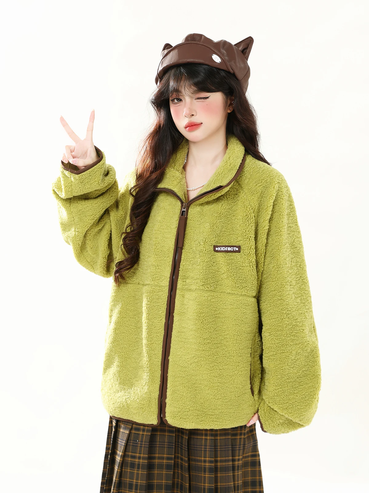ENJOG Retro Matcha Color Lamb Fur Jaet Women's Loose Casual Cotton Coat Stand Collar Long Sve Zipper Pure Color Winter O...
ENJOG Retro Matcha Color Lamb Fur Jaet Women's Loose Casual Cotton Coat Stand Collar Long Sve Zipper Pure Color Winter O...
