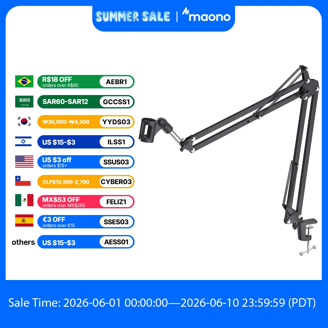 MAONO BA20 Microphone Suspension Boom Scissor Arm Stand for Professional Podcast Streaming Youtube Microfone
MAONO BA20 Microphone Suspension Boom Scissor Arm Stand for Professional Podcast Streaming Youtube Microfone