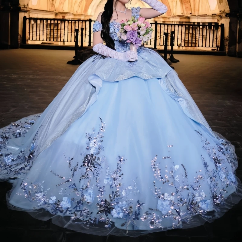 Blue Shiny Quinceanera Dresses Off Shoulder Ball Gown Sweet 16 Dress Applique Flower Beading Crystal Tull Birthday Party Vestido
Blue Shiny Quinceanera Dresses Off Shoulder Ball Gown Sweet 16 Dress Applique Flower Beading Crystal Tull Birthday Party Vestido