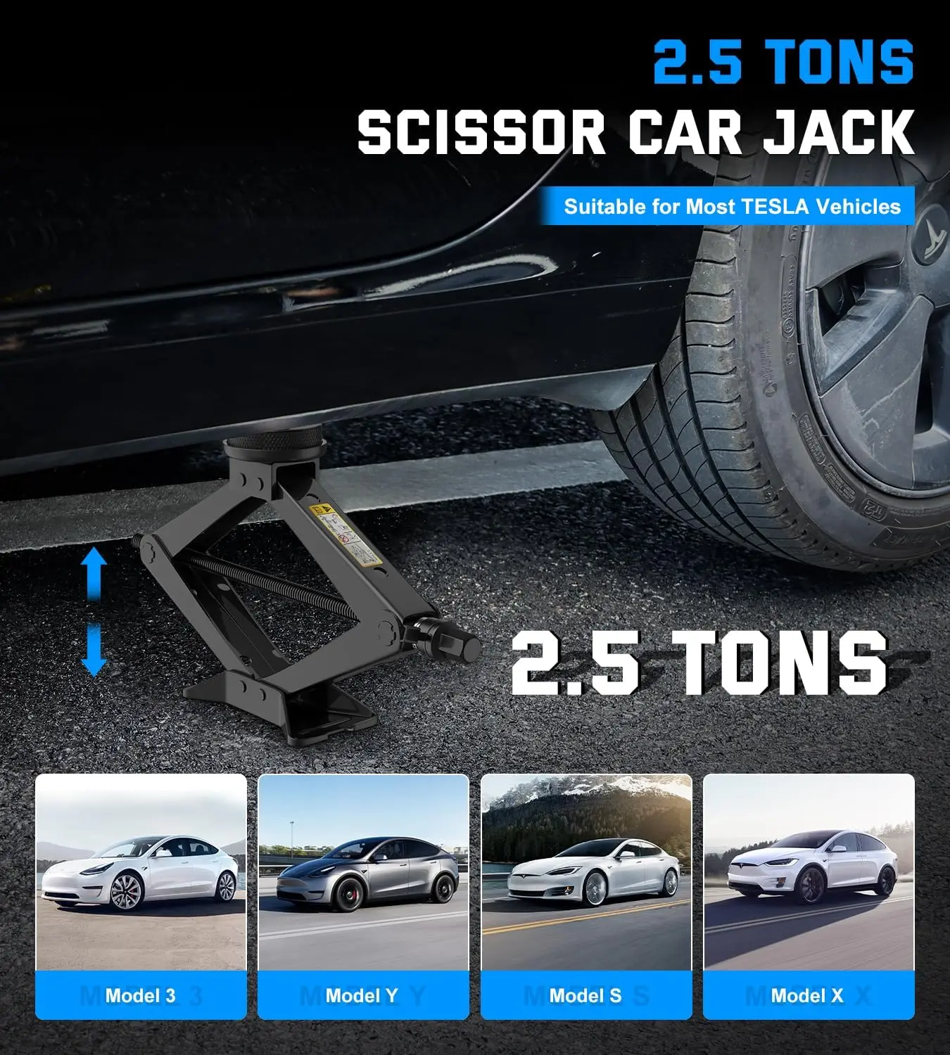 Car Jack for Tesla, 2.5 Ton Car Scissor Jack Kit for Tesla Model Y Model 3/S/X,Tire Changing Kit with 2 Tesla Specific Jack Pads
Car Jack for Tesla, 2.5 Ton Car Scissor Jack Kit for Tesla Model Y Model 3/S/X,Tire Changing Kit with 2 Tesla Specific Jack Pads