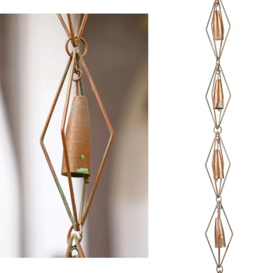 8.5 Feet Diamond and Bell Rain Chain for Outsides, Rain Catch Chains for Gutters Downspouts, Copper Patina Finish Iron
8.5 Feet Diamond and Bell Rain Chain for Outsides, Rain Catch Chains for Gutters Downspouts, Copper Patina Finish Iron