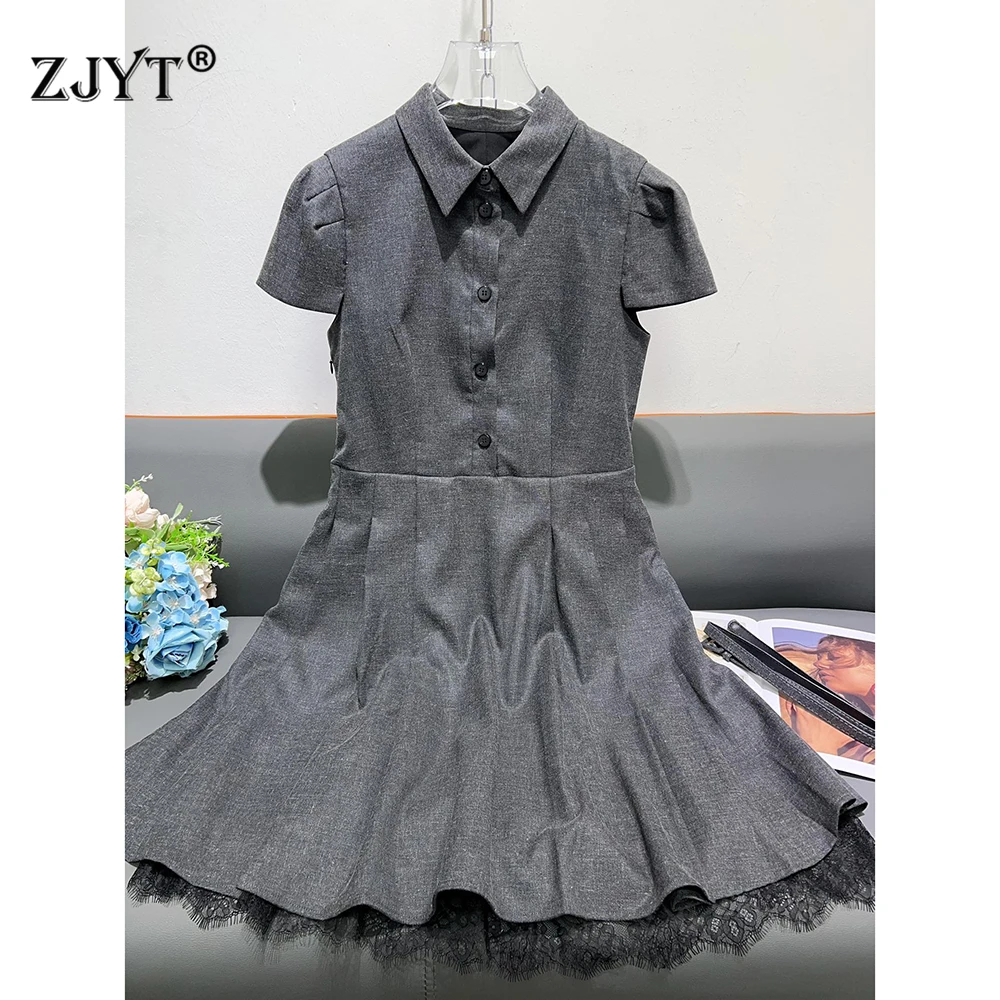 ZJYT Women's Elegant Summer Office Dress Grey Lace Patchwork Single-Breasted Casual Fashion Runway 2025 Vestidos Female Robes
ZJYT Women's Elegant Summer Office Dress Grey Lace Patchwork Single-Breasted Casual Fashion Runway 2025 Vestidos Female Robes