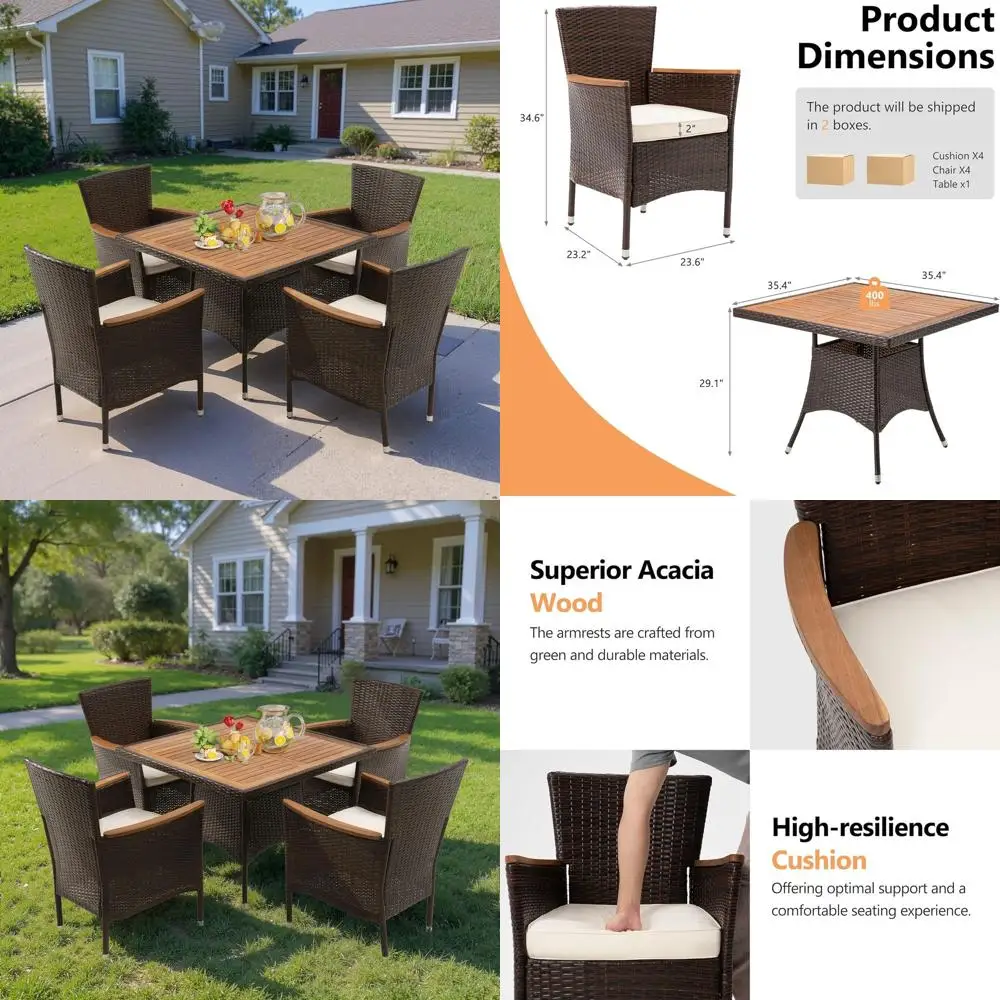 Комплект уличной мебели для патио: стол и стулья из ротанга с съемными подушками, обеденный гарнитур для улицы
Комплект уличной мебели для патио: стол и стулья из ротанга с съемными подушками, обеденный гарнитур для улицы