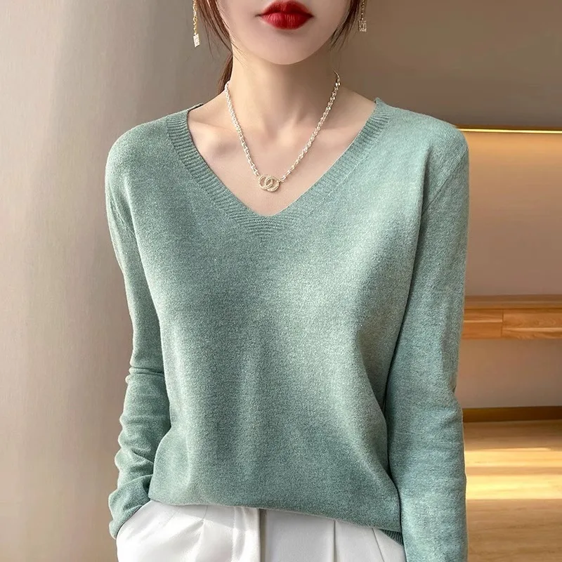 Spring Autumn Women's V-Ne Knitted Wool Sweater Loose Slimming Long Sve Pure Color Base Layer Knitwear
Spring Autumn Women's V-Ne Knitted Wool Sweater Loose Slimming Long Sve Pure Color Base Layer Knitwear