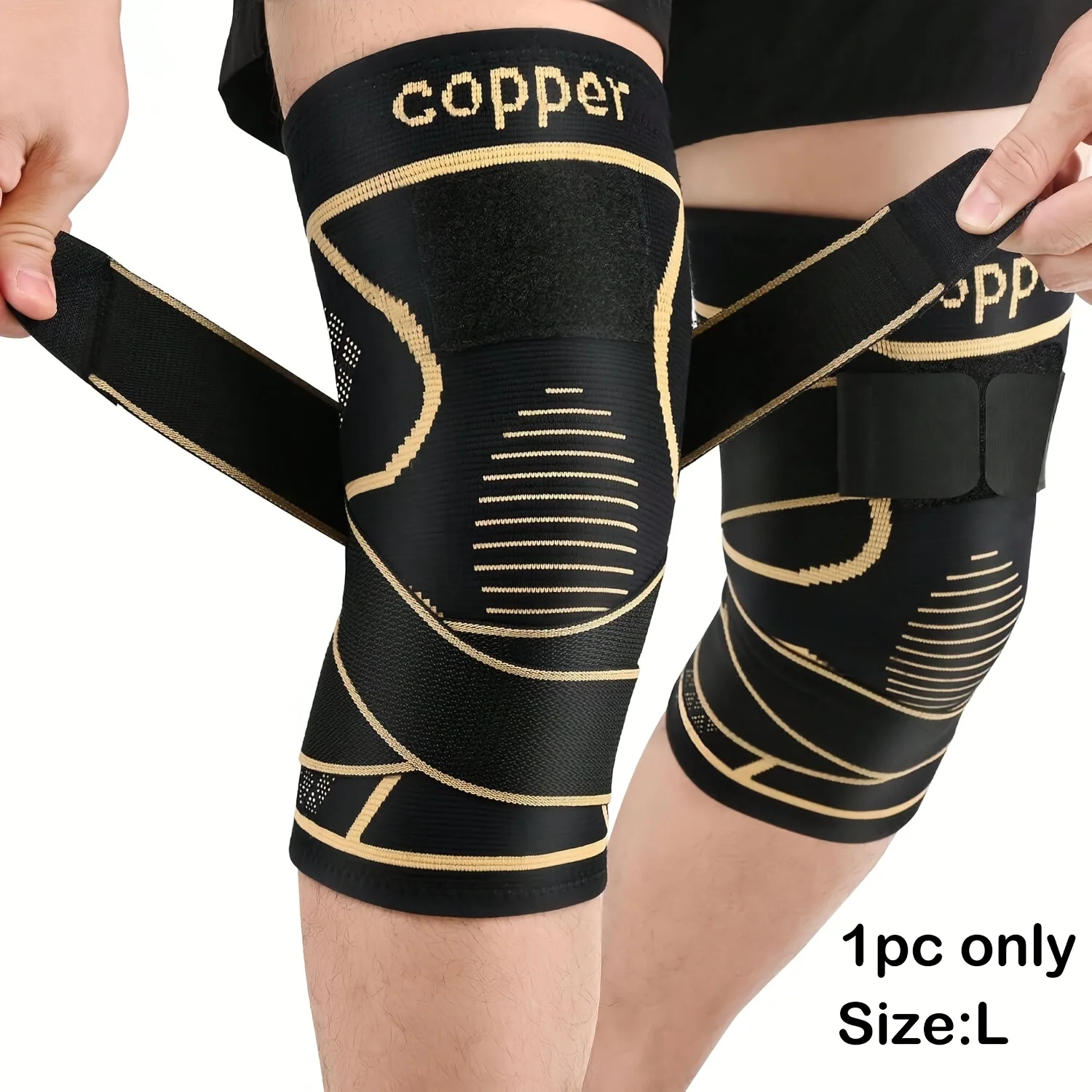 1pc Black Copper Alloy Knee Brace with Strap, Men Nylon Blend Compression Knee Support - Breathable Stable for Daily Activity
1pc Black Copper Alloy Knee Brace with Strap, Men Nylon Blend Compression Knee Support - Breathable Stable for Daily Activity