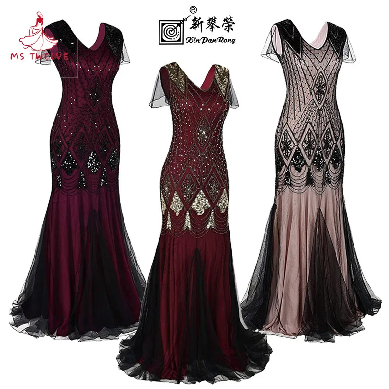 European and American 1920 Gatsby Ball long sequined , retro V-neck mesh fishtail pendant party dress
European and American 1920 Gatsby Ball long sequined , retro V-neck mesh fishtail pendant party dress