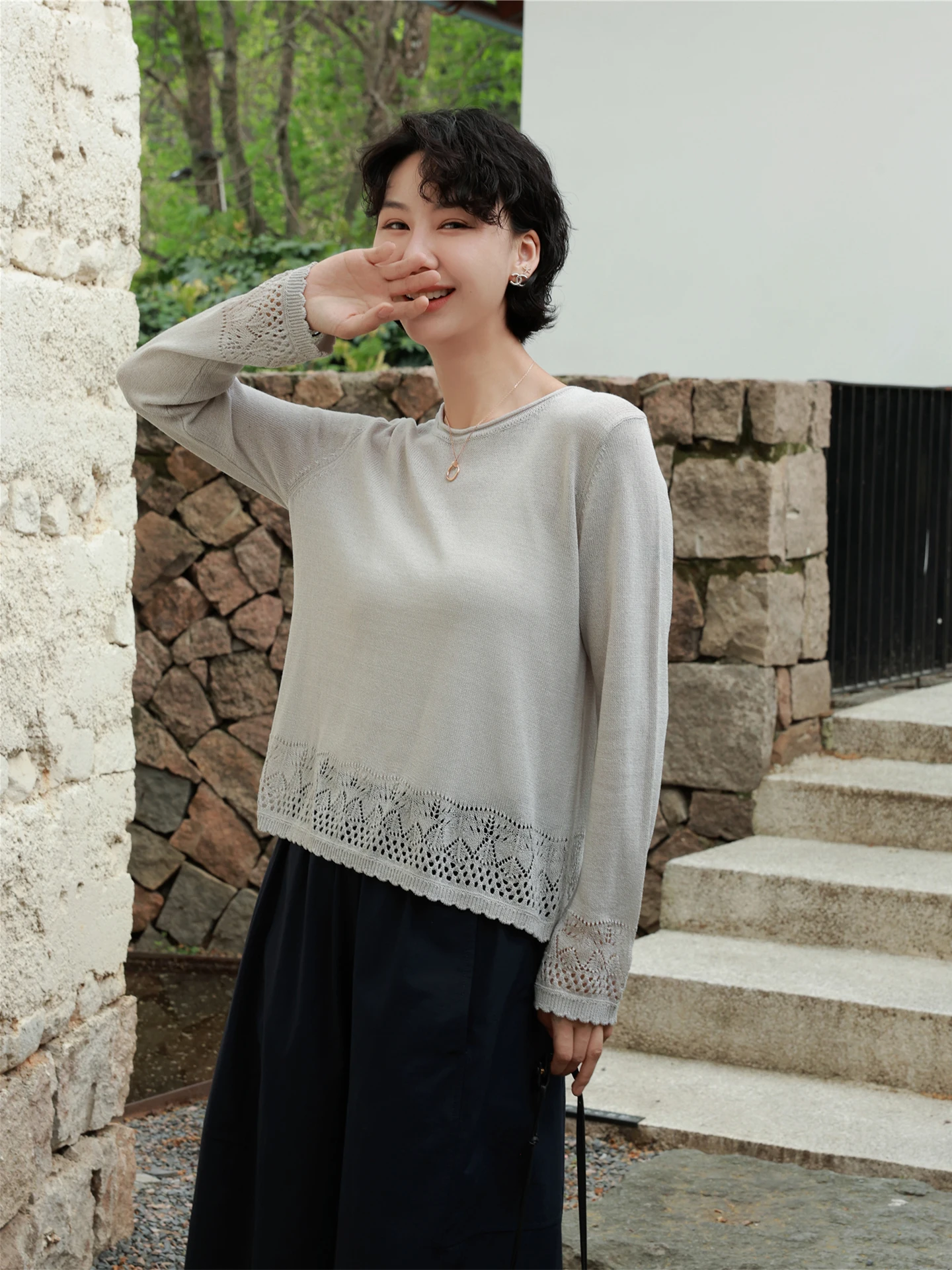 TT Hollow out Knitted Long Sleeve Sweater Ruched Detail Lined Inner Wear Casual Loose Fit round Neck Spring Summer
TT Hollow out Knitted Long Sleeve Sweater Ruched Detail Lined Inner Wear Casual Loose Fit round Neck Spring Summer