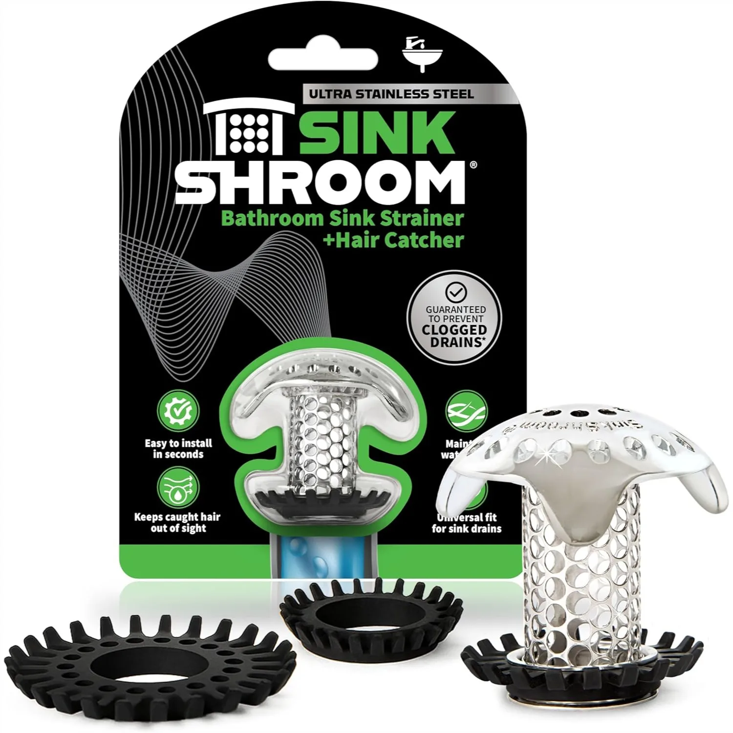 Stainless Steel SinkShroom Ultra Bathroom Sink Drain Protector, Fits All Drains, Easy Clean
Stainless Steel SinkShroom Ultra Bathroom Sink Drain Protector, Fits All Drains, Easy Clean