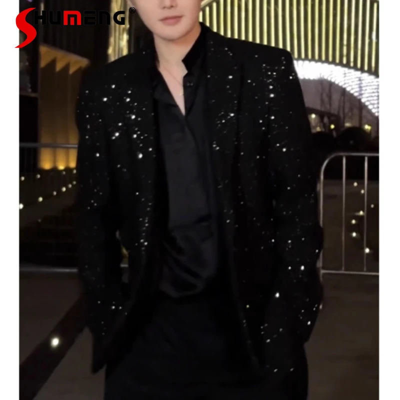 Fashion Starry Sky Sequined Shoulder Padded Blazers Boys 2025 Spring Autumn New High-end Small Suit Jackets Male Handsome Tops
Fashion Starry Sky Sequined Shoulder Padded Blazers Boys 2025 Spring Autumn New High-end Small Suit Jackets Male Handsome Tops
