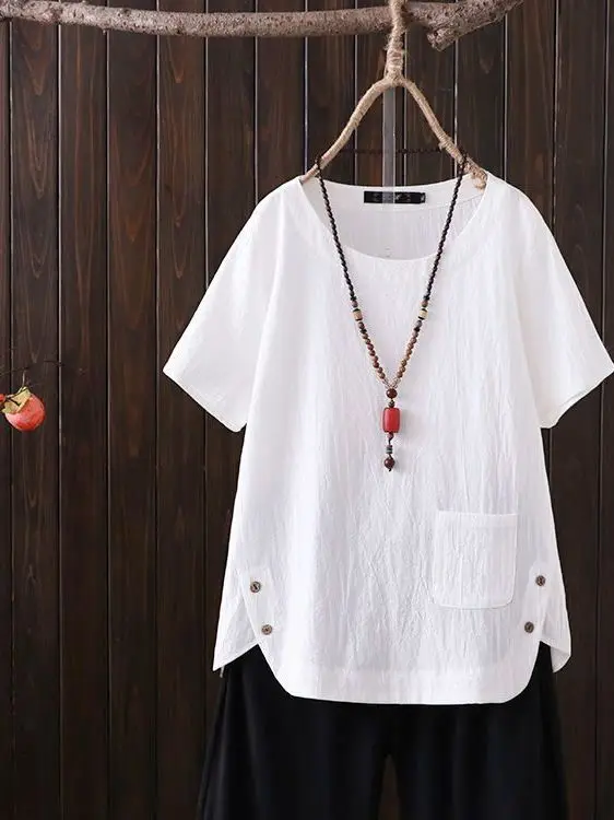 Summer 2025 plus Size Women's Casual Loose Cotton Linen ort Sve T-irt Faionable Anti-Uv round Ne Commute Sle
Summer 2025 plus Size Women's Casual Loose Cotton Linen ort Sve T-irt Faionable Anti-Uv round Ne Commute Sle