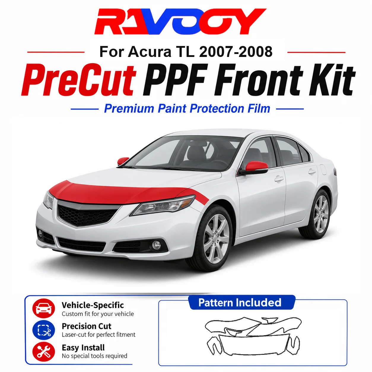 8.5mil TPU Precut PPF Kit For Acura TL 2007-2008 - Hood, Partial Fenders & Full Mirror Set - Self-Healing Gloss Clear Bra Film
8.5mil TPU Precut PPF Kit For Acura TL 2007-2008 - Hood, Partial Fenders & Full Mirror Set - Self-Healing Gloss Clear Bra Film